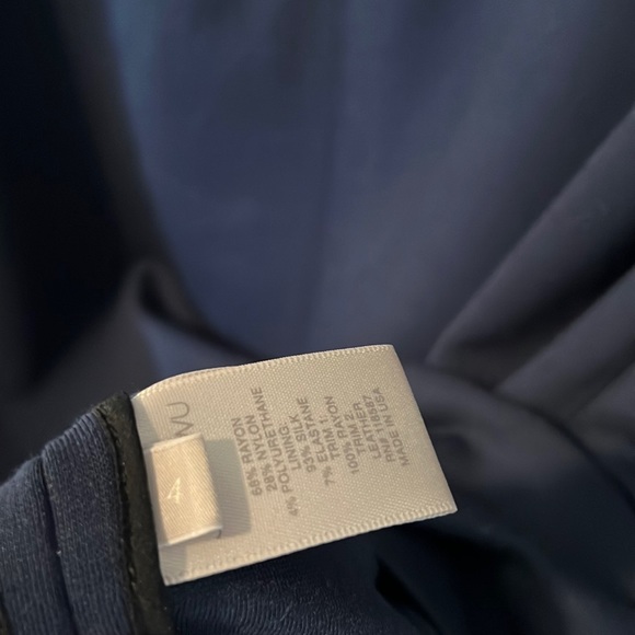 Jason Wu navy sleeveless dress twisted neckline sheath leather trim classy 4 - Picture 11 of 12